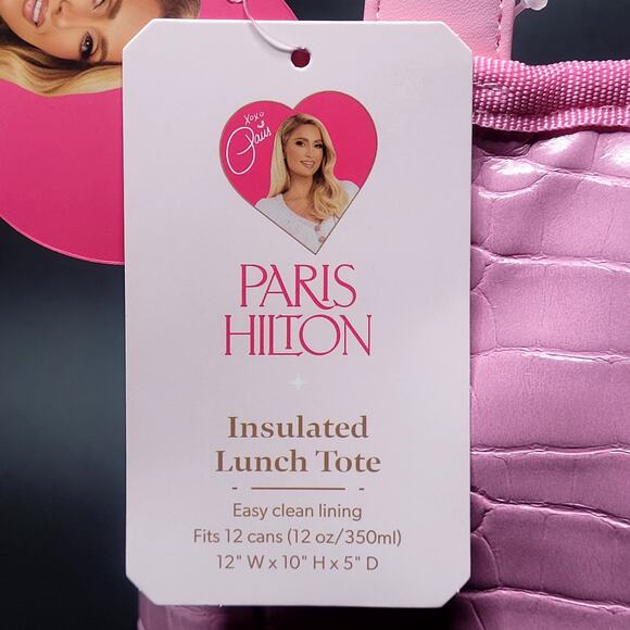 Paris Hilton Pink Faux Croc Zippered Insulated Lunch Bag Tote 12 X 10‎ X 5 NWT - Picture 4 of 11